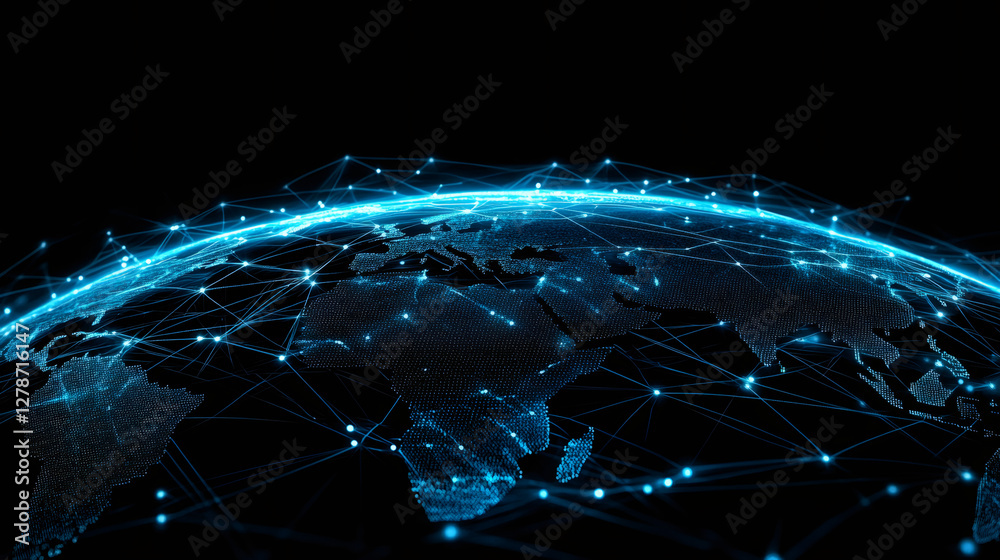 Aufkleber Futuristic digital globe illustrating vibrant network and data connections, representing the interconnectedness of our global society