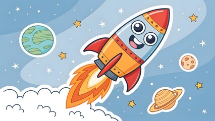 Funny rocket blasting off with fire smoke car