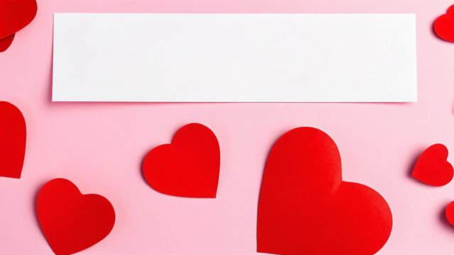 red hearts and a blank card on a pink background - Powered by Adobe