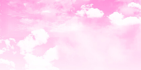 Pink sky and white soft clouds background. Sweet sky with cloud scape colorful. Vector illustration.