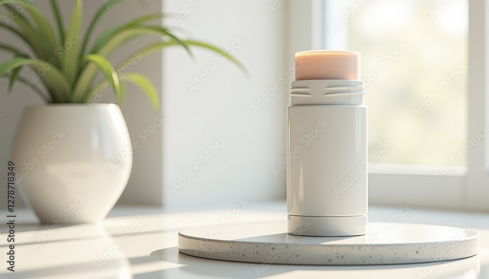 Poster realistic deodorant stick mockup with clean design on smooth surface with natural lighting