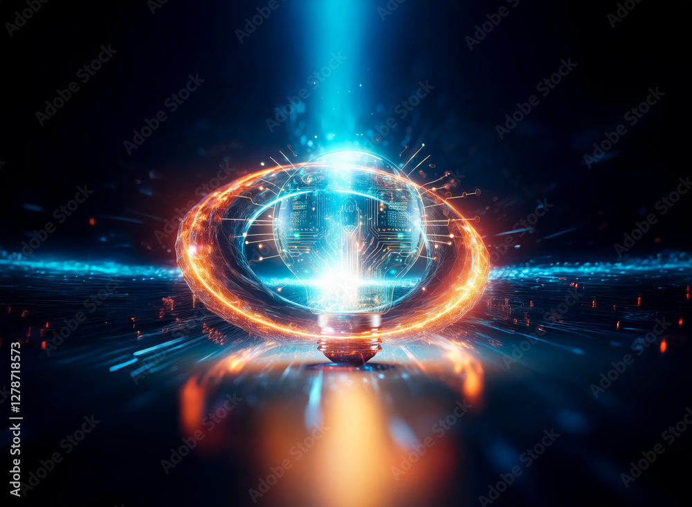 Aufkleber a glowing lightbulb, its interior filled with intricate circuitry, symbolizes innovation and technol