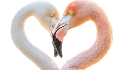 Two flamingos forming a heart shape with their necks, symbolizing love and connection in nature