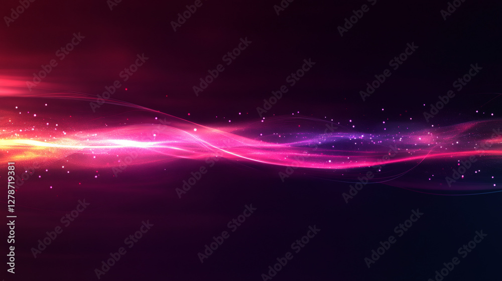 Poster Wavy lines of pink and purple light creating a dynamic and vibrant abstract composition on a dark background