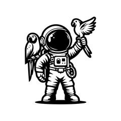 astronaut and parrot logo design
