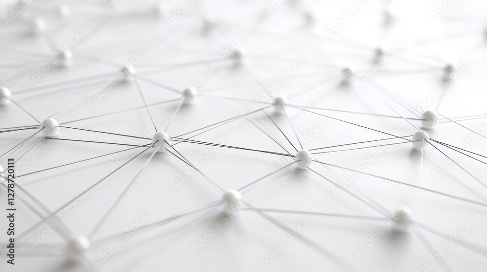 Leinwandbilder Interconnected white spheres create a complex network against a pristine white background, symbolizing technology and communication in a digital world