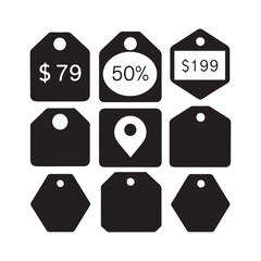 minimalist design, price tags, labels, shopping tags, retail symbols, , flat graphic design, vector illustrations