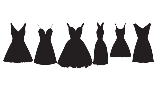 Hand drawn fashion illustration clothing set. Classic black dress. Flat style