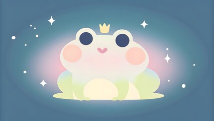Cute pastel frog with big eyes tiny crown kaw