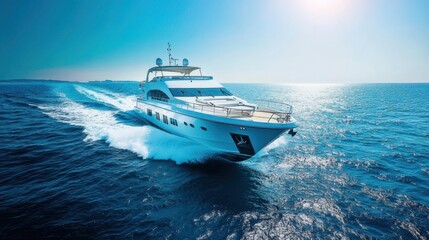 Fototapeta premium A luxurious white sailboat gliding over crystal-clear blue waters.