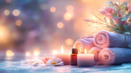 Tranquil Spa Setting with Candles and Soft Towels in Peaceful Ambiance