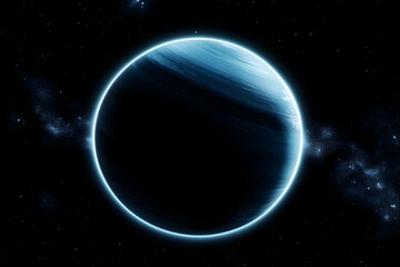 Fototapeta premium Glowing Blue Planet in Space, 3D Illustration
