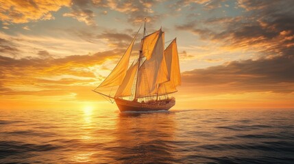 Fototapeta premium A luxurious white sailboat gliding over crystal-clear blue waters.