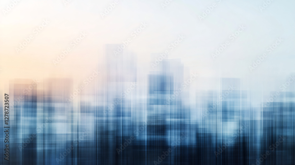 Poster blurred cityscape with modern architecture forming an interesting textured background with blue and 