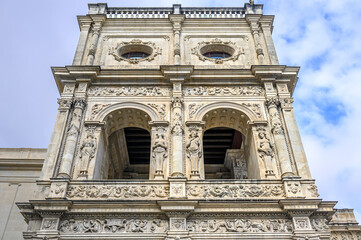 Obraz premium Medieval stone architecture of the Casa Consistorial or City Hall, Seville, Spain.