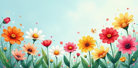 Obraz premium Whimsical hand-drawn daisies, vibrant colors, loose style, bouquet, decoration