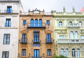 Facade of old building, Seville, Spain.