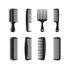 Black and white, hair combs, grooming tools, variety of comb styles, minimalist design 