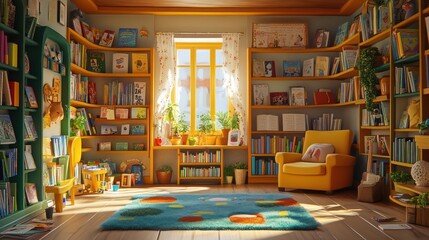 Sunny Bookstore Reading Nook