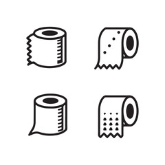 Toilet paper icons, bathroom essentials, black and white silhouettes