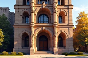 Fototapeta premium Stunning Facade of a Historic Building with Archways and Decorative Elements