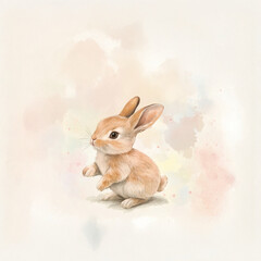 Set of cute watercolor rabbits with baskets of flowers png. Cute fluffy rabbits with watercolor flowers. Spring concept. Cute rabbits with flowers.