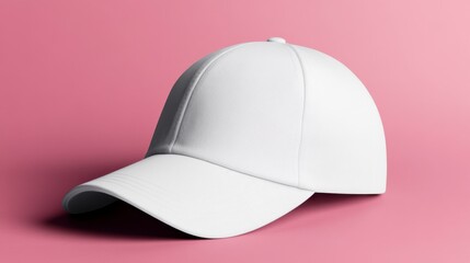 Fototapeta premium Minimalist High Fashion White Cap Mockup on Pink Background