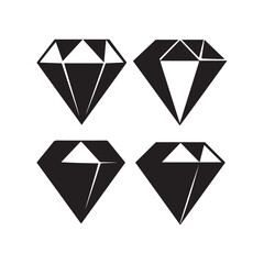 Diamond icons vector graphics, jewelry symbols, gem silhouettes