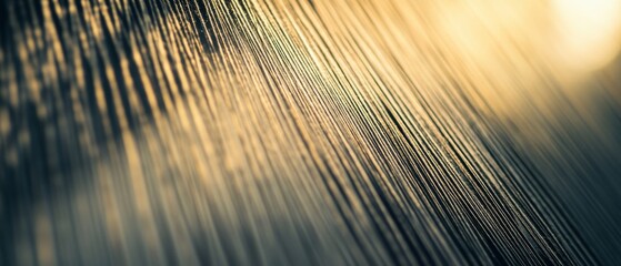Obraz premium Golden threads are illuminated in soft, warm lighting, creating an abstract texture reminiscent of shimmering silk against a gentle glow.