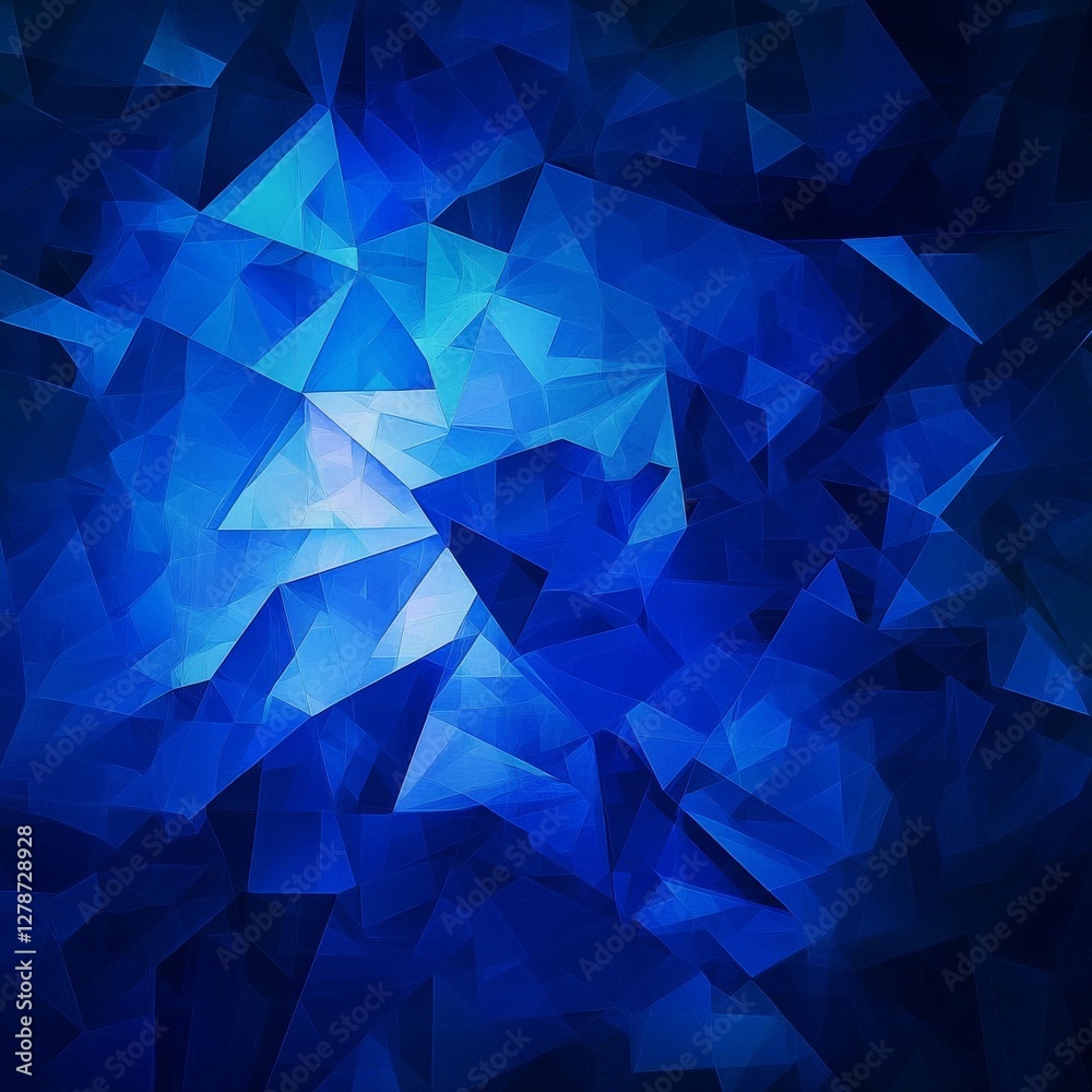 Leinwandbilder Abstract Blue Geometric Design: A striking composition of angular shapes and varying shades of blue, creating a captivating and dynamic visual experience.