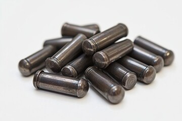 Close up shows a pile of small metal dowel pins