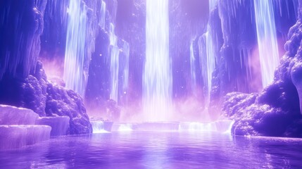 Purple glacial waterfall fantasy backdrop