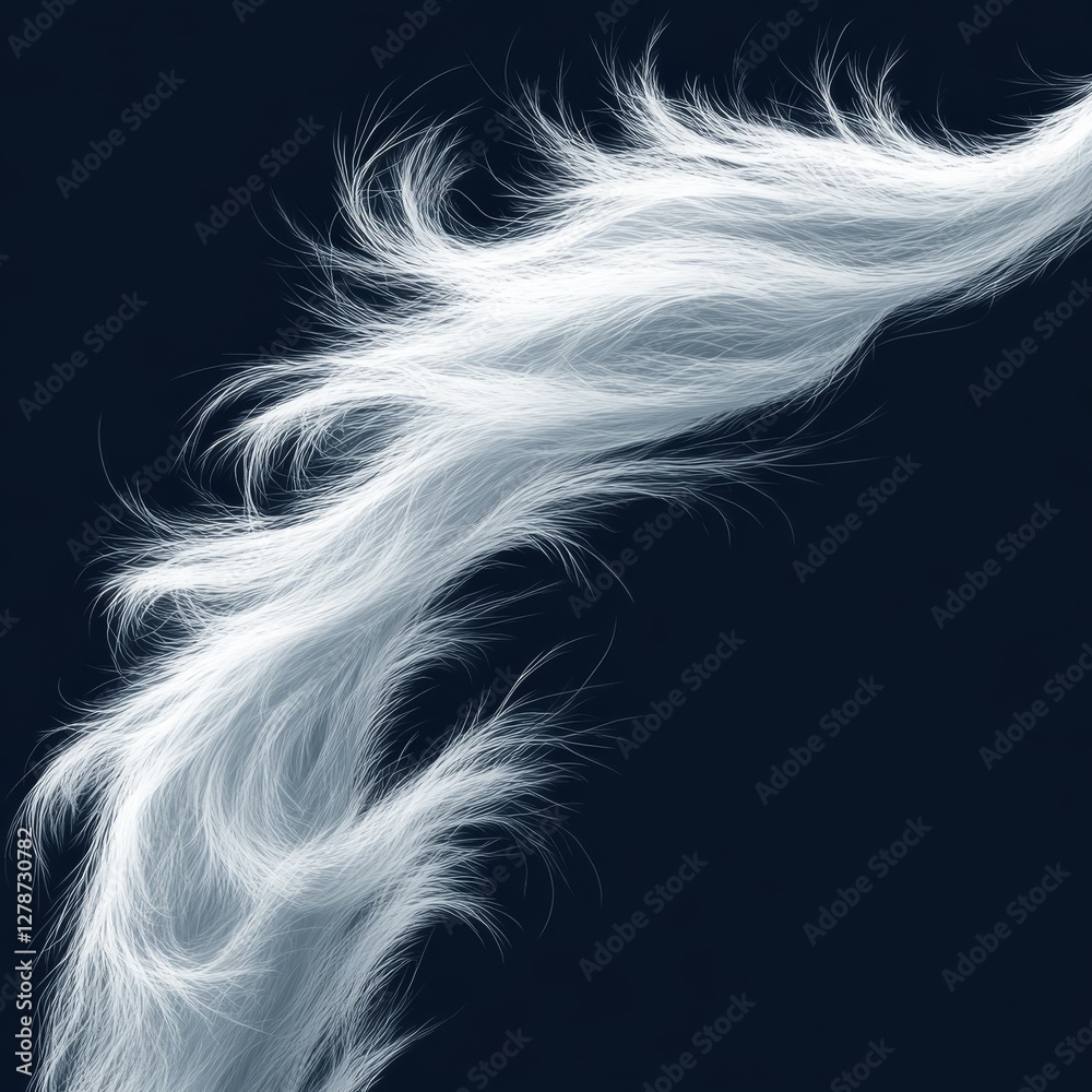 Poster abstract swirl of delicate white fibers against a dark background, evoking a sense of movement and e