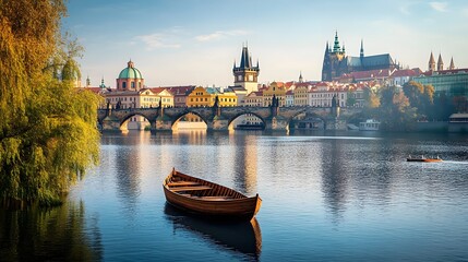 Fototapeta premium A panoramic view of the Vltava Bridge in Prague 