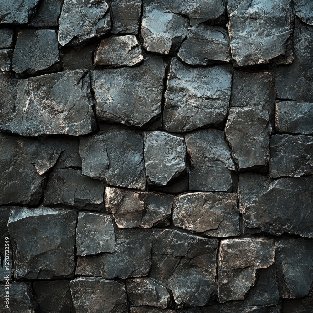 Aufkleber dark stone wall texture: a striking pattern of rough, irregular rocks creating an aged and rugged ba