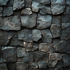 Dark Stone Wall Texture: A Striking Pattern of Rough, Irregular Rocks Creating an Aged and Rugged Background