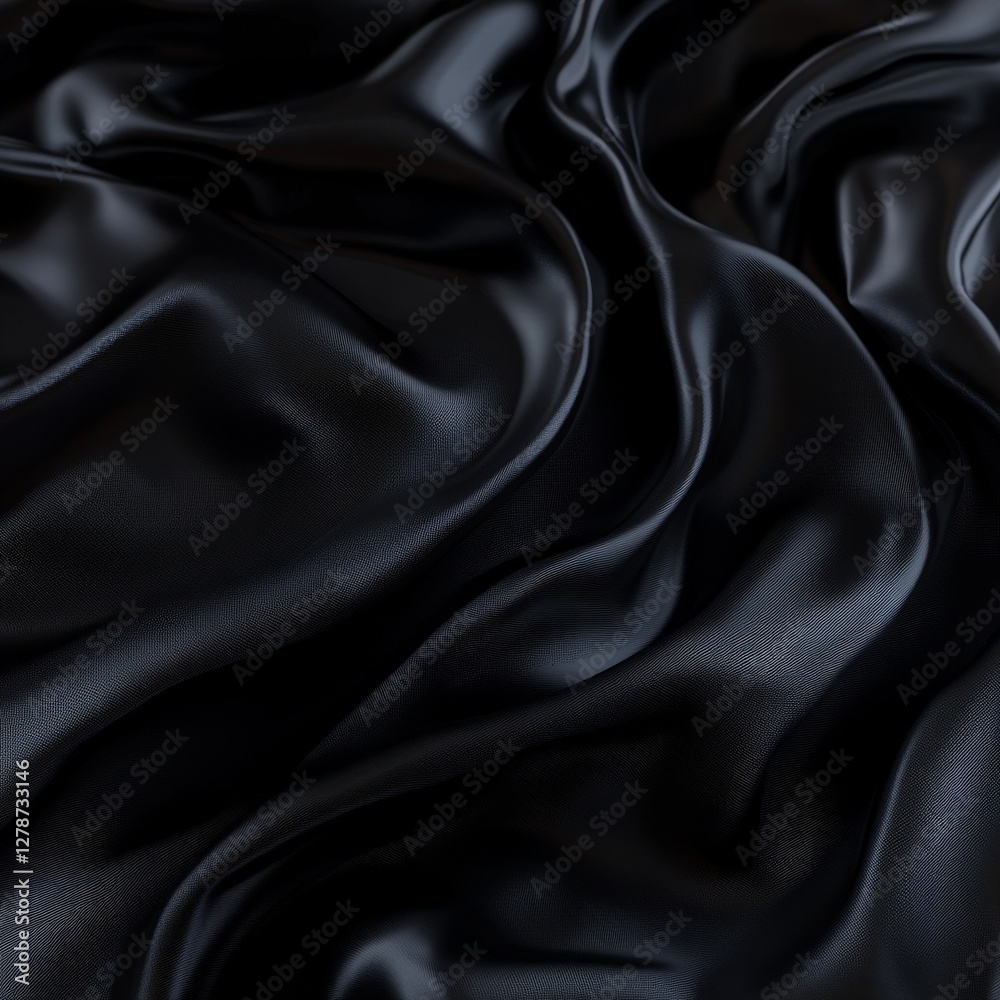 Poster elegant drapes of black satin fabric: a luxurious texture with flowing folds and soft shadows for ab