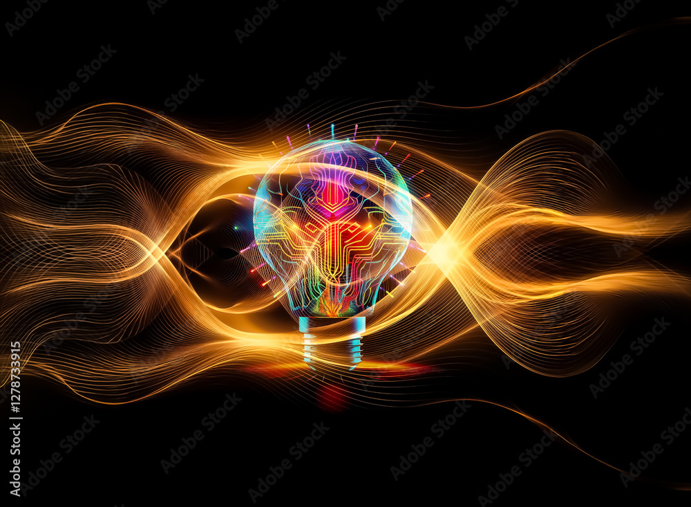 Leinwandbilder glowing light bulb with vibrant circuit patterns illuminates against a dark backdrop. a digital repr
