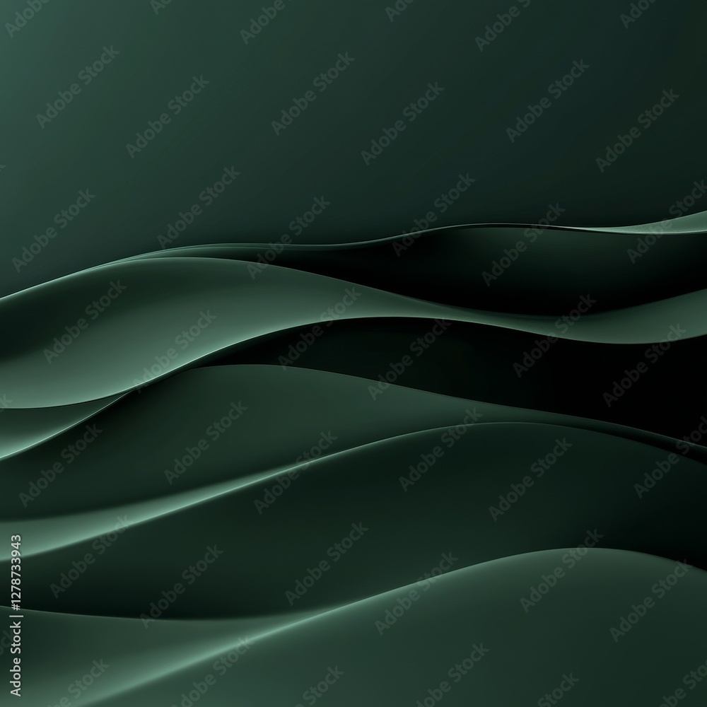 Fototapete emerald waves: a serene and abstract 3d render with gentle curves and a monochromatic green palette