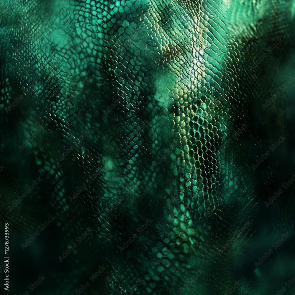 Aufkleber Emerald Scales: An Intricate Close-Up of a Reptilian Texture, Showcasing a Deep Green and Gold Pattern