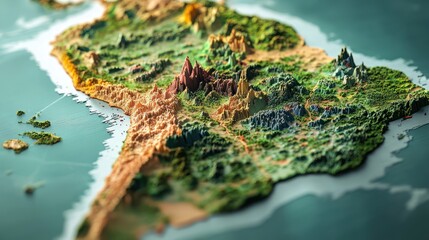 Coastal region 3D map, aerial view