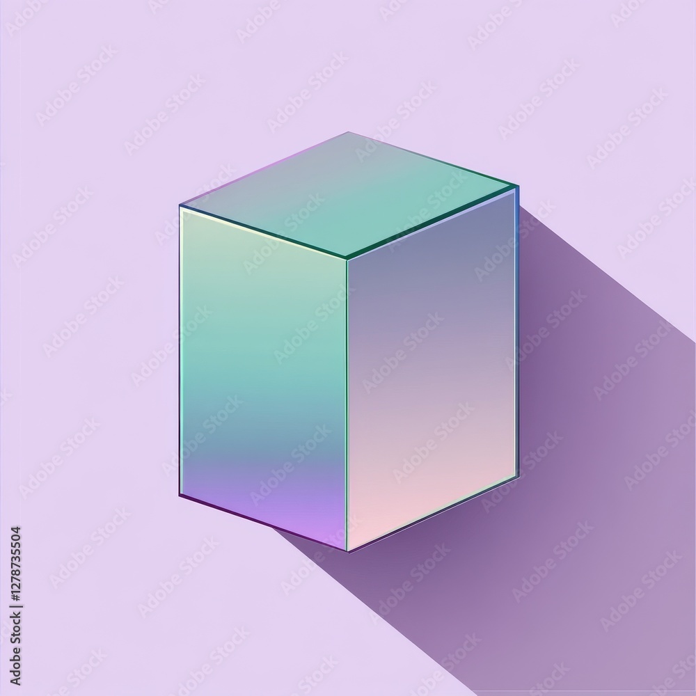 Fototapete illuminated cube: minimalist 3d render with pastel gradient and soft shadow on a lavender background