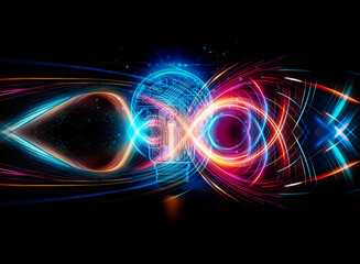 A glowing lightbulb, its filament replaced by intricate circuitry, illuminates against a backdrop of digital pathways, symbolizing innovation and technological advancement.