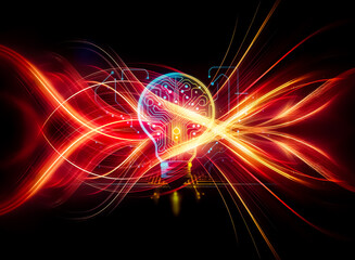 A glowing lightbulb, its filament a complex circuit board, sits on a dark reflective surface.  It symbolizes innovation, technology, and brilliant ideas.