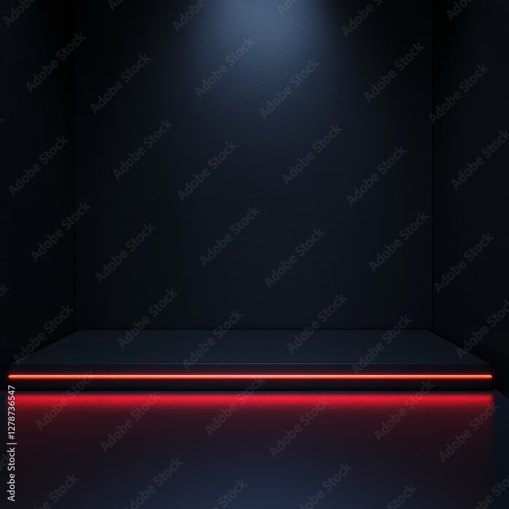 Aufkleber Minimalist Dark Room with Illuminated Red Platform Edge, a Modern Abstract Display.