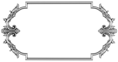 Silver frame on white background, 3D render