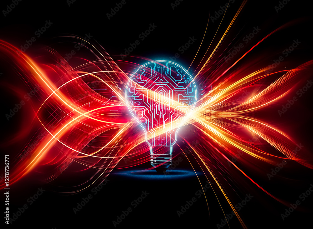 Aufkleber glowing lightbulb with integrated circuit design, symbolizing innovation and technological advanceme