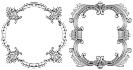 Silver frame on white background, 3D render