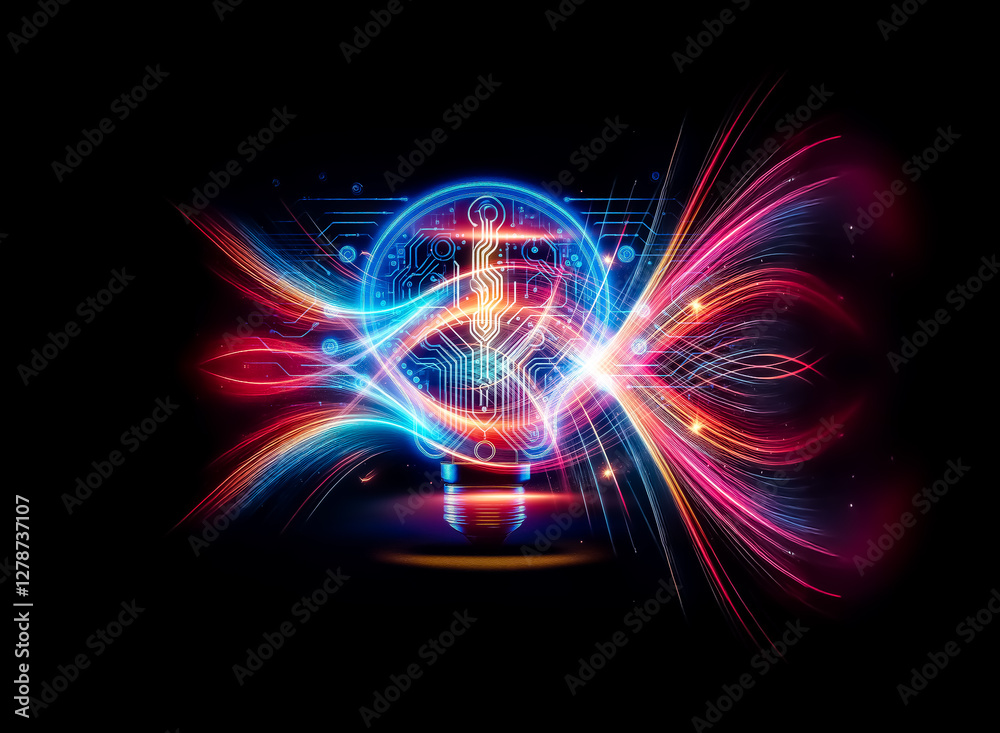 Aufkleber glowing lightbulb with integrated circuit design, symbolizing innovative technology and bright ideas