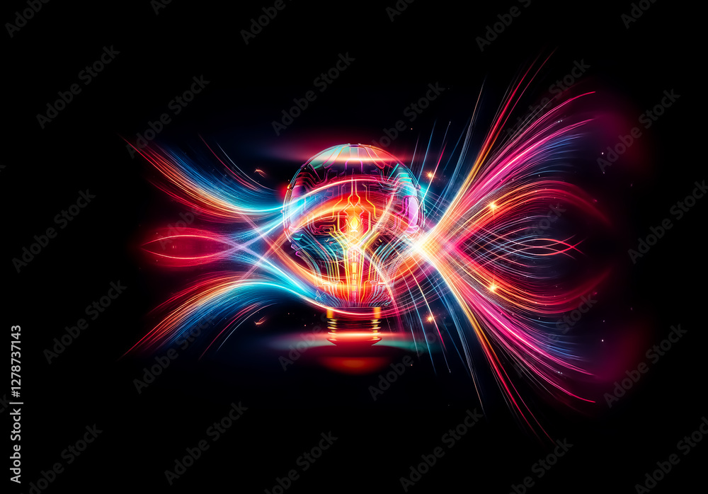 Aufkleber a vibrant light bulb illuminates the darkness with abstract, circuit-inspired patterns. colorful str